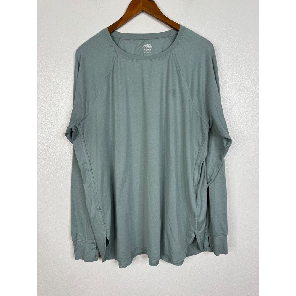 Roots Womens XXL Sage Green Long Sleeve Raglan Active T-Shirt Thumbhole Cuffs